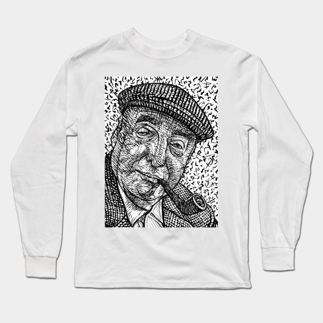 PABLO NERUDA ink portrait Long Sleeve T-Shirt by lautir